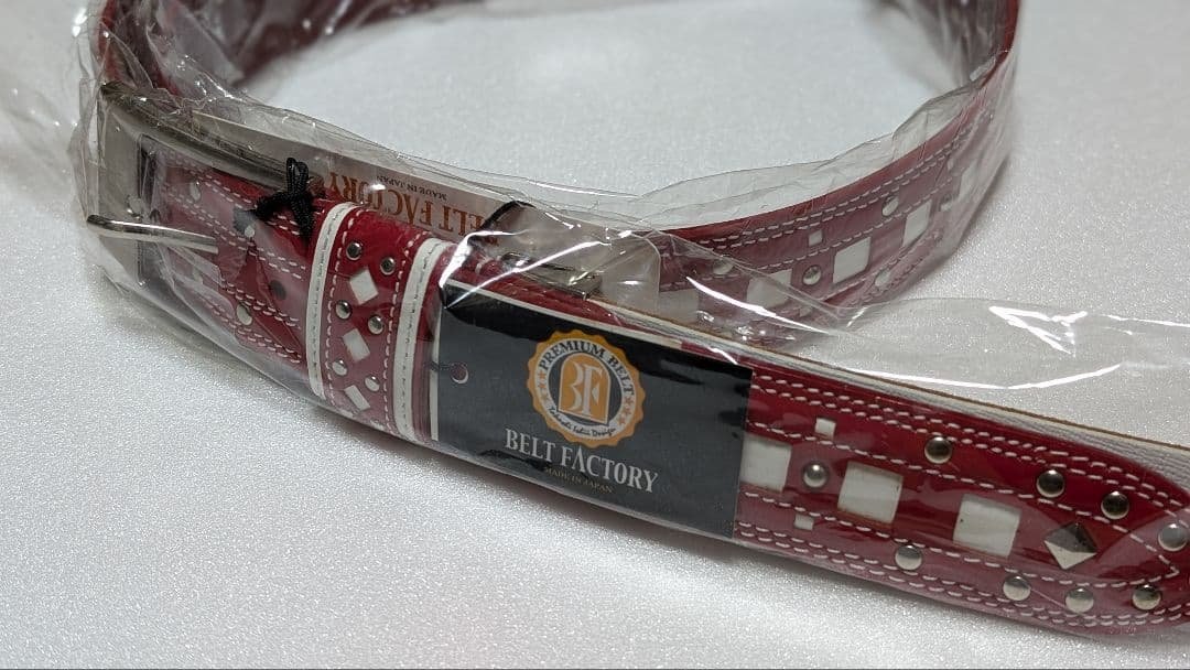 BELT FACTORY 赤白 牛革 ベルト P-58