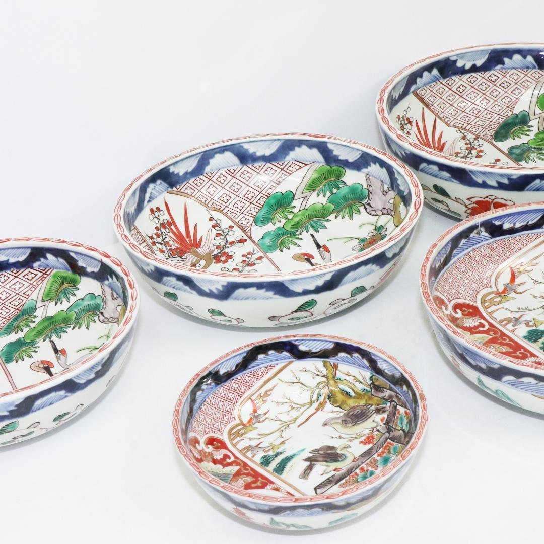 古伊万里　染付　金彩　鉢　5客セット　蛇の目高台