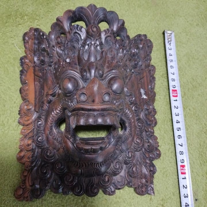 バリ風 木製 獅子面 壁掛け装飾
