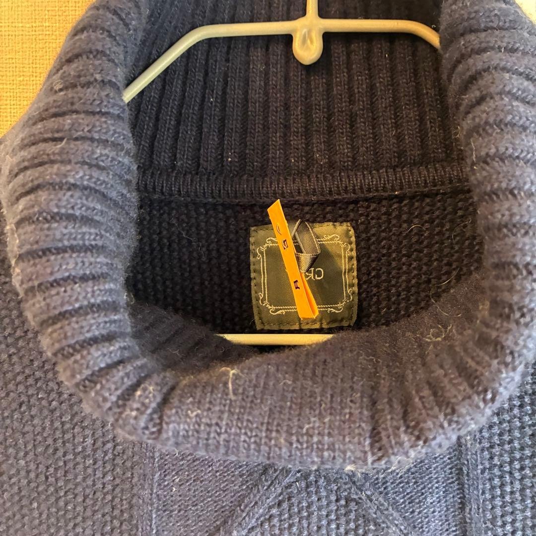 伊製 GRAY ポップコーン アラン タートルネック セーター 48 ネイビー