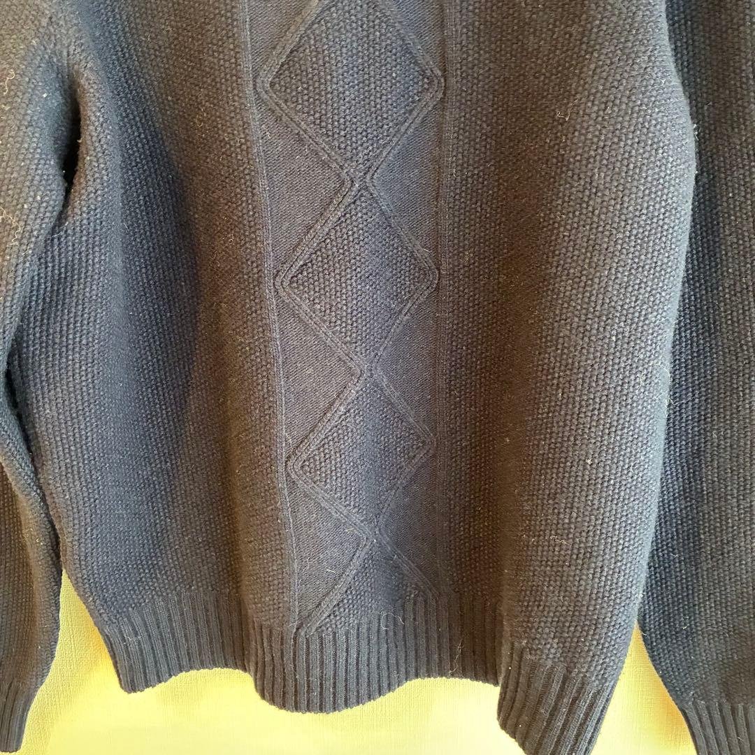 伊製 GRAY ポップコーン アラン タートルネック セーター 48 ネイビー