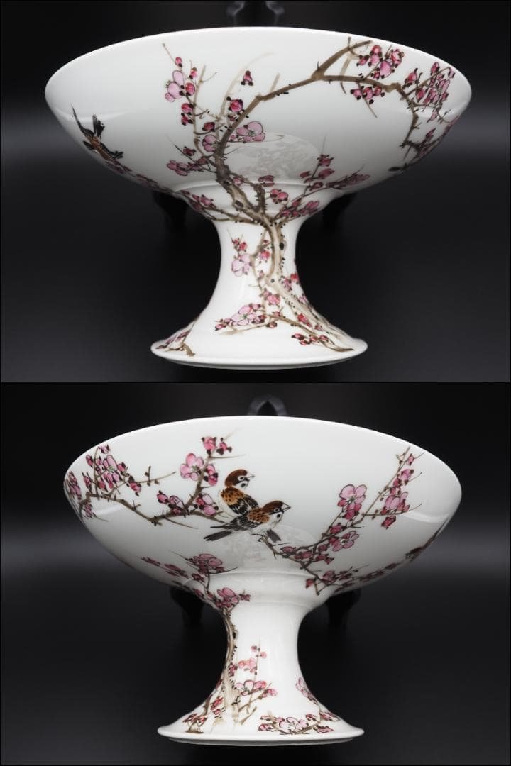 横浜焼 井村彦次郎作 金彩花鳥蝶風景図 高台皿  里帰り
