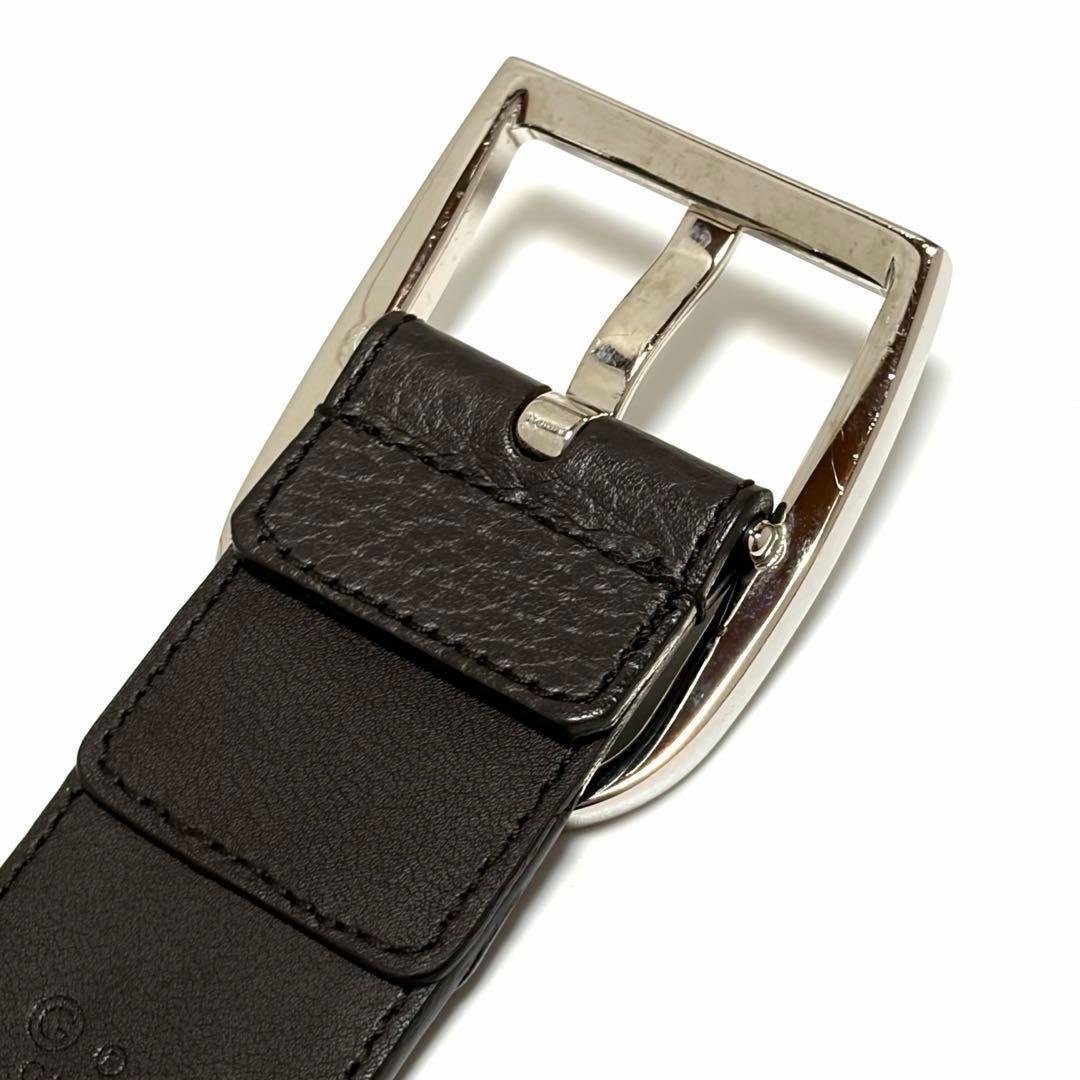 GUCCI ベルト GGキャンバス レザー ブラウン シルバー 美品