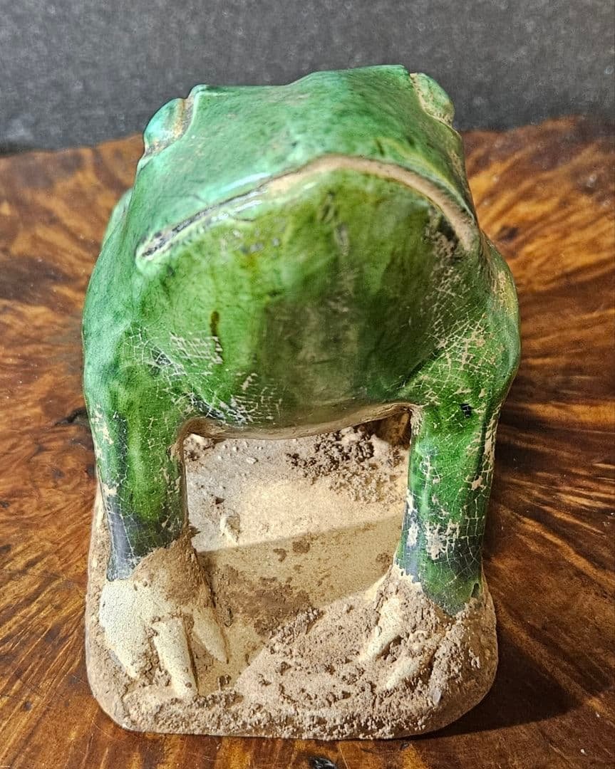 時代古作品❗】希少品❗】古代中国　漢～遼時代頃　緑釉　蛙形俑　よう　発掘品　置物