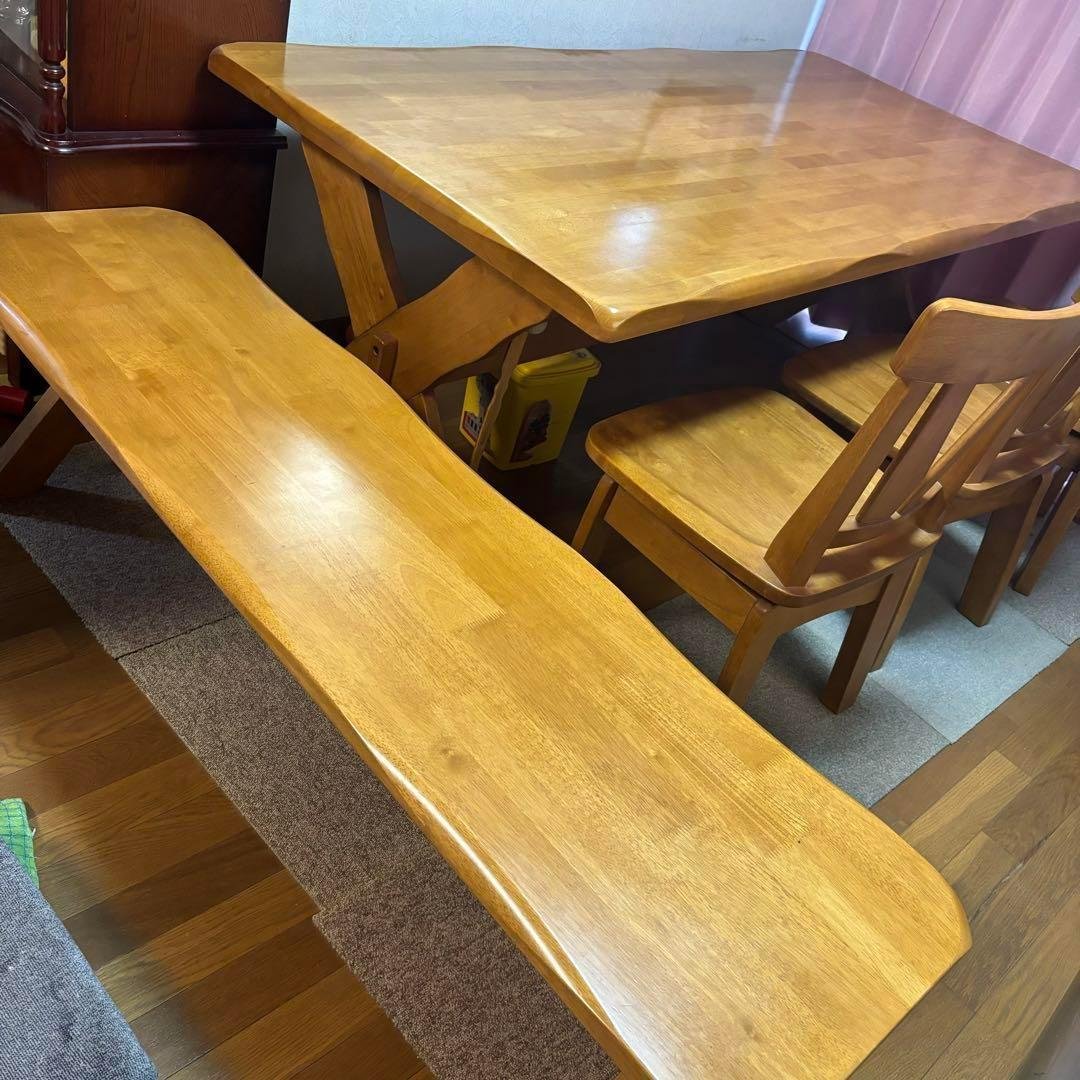 ダイニングテーブル　6人掛け　5点セット　回転椅子　長椅子　中古家具