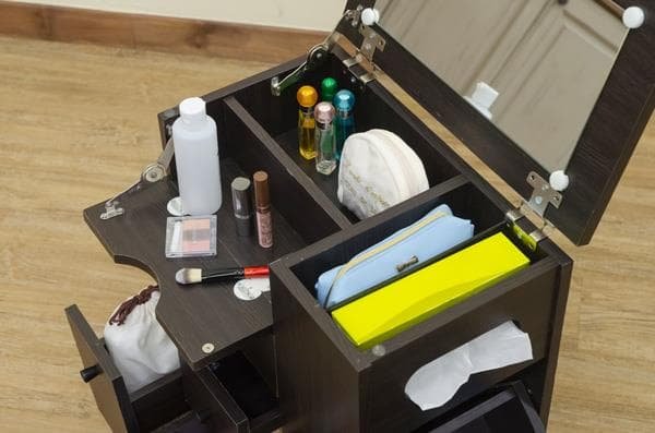 【新品・送料無料】収納いっぱいコスメワゴン　DBR/WH