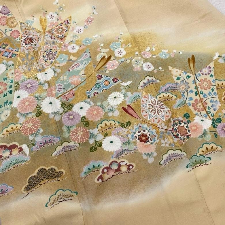 akmx142 美品 一つ紋 色留 袖華やか レンタル店放出 比翼つき 正絹