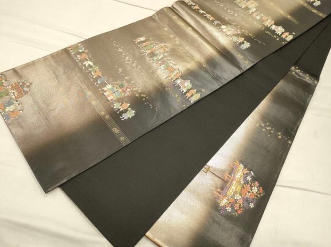 帯2本　新春SALE 太鼓柄袋帯　大名行列　未使用　中古髭紬白地にピンクの花柄帯